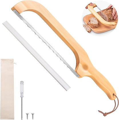 Bread Knife for Homemade Bread, 14.5" Wooden Sourdough Bread Knife, Sourdough Bread Slicer, Bow Design, Easy to Cut Into Uniform Thin Slices, Bread Saw for Cutting Sourdough Bread, Bagel, Baguette Etc