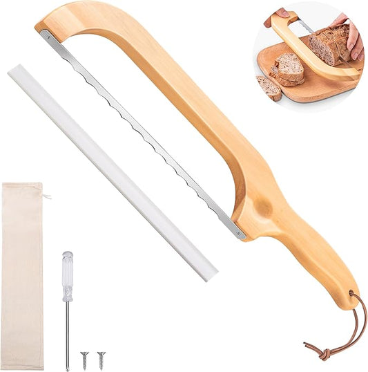 Bread Knife for Homemade Bread, 14.5" Wooden Sourdough Bread Knife, Sourdough Bread Slicer, Bow Design, Easy to Cut Into Uniform Thin Slices, Bread Saw for Cutting Sourdough Bread, Bagel, Baguette Etc