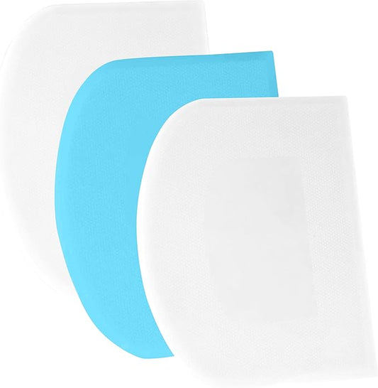 SURDOCA Dough Scraper Bench Scraper - 3P 14.2x8.5" Plastic Flexible Bowl Scraper, Sharp Edge & Angles Cake Scraper. Non-Slip Bakeware Decorating Tools Sculpting & Modeling Tools - White+Blue+White by SURDOCA