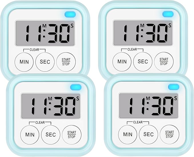 Timer, Kitchen Timers for Cooking Classroom Timer for Kids Teachers Magnetic Digital Timers 4 Pack, Blue by AOUVES