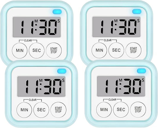 Timer, Kitchen Timers for Cooking Classroom Timer for Kids Teachers Magnetic Digital Timers 4 Pack, Blue by AOUVES
