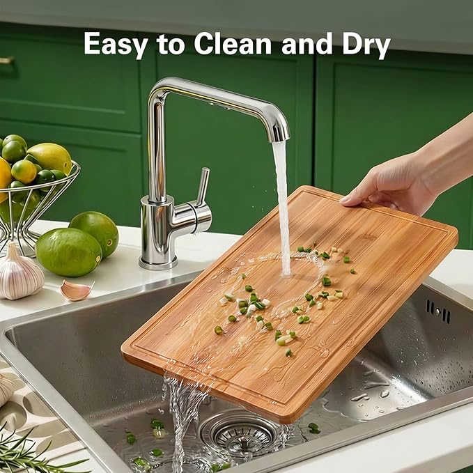 Zarler Bamboo Cutting Boards for Kitchen, 4 Piece Durable Wood Cutting Board with Juice Grooves and Handles, Wooden Chopping Board Set for Meal Prep, 500℉ Carbonized Bamboo, Ideal Kitchen Gift - Image 8