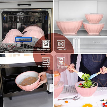 BoxedHome Mixing Bowls with Lids Set, 4PK Large 0.2” Thick Plastic Nesting Mixing Bowl, Microwave Safe,Size 1.37,2.32,3.8 and 5.07qt, Pink - Image 7