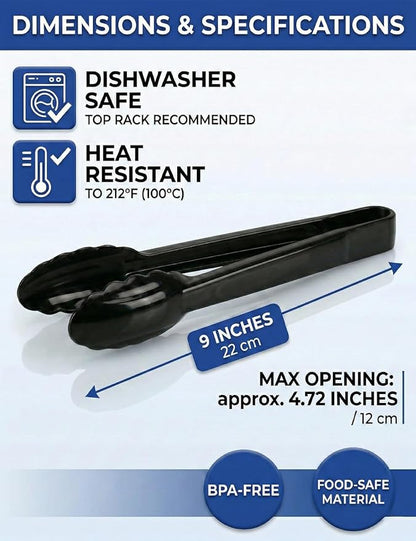 40 Pcs Plastic Tongs for Serving 9 Inch, Black Heavy Duty Hard Plastic Serving Tong Reusable or Disposable, Kitchen Utensils Set Salad Tongs Bulk for Food, Buffets, BBQ, Catering, Events and Parties