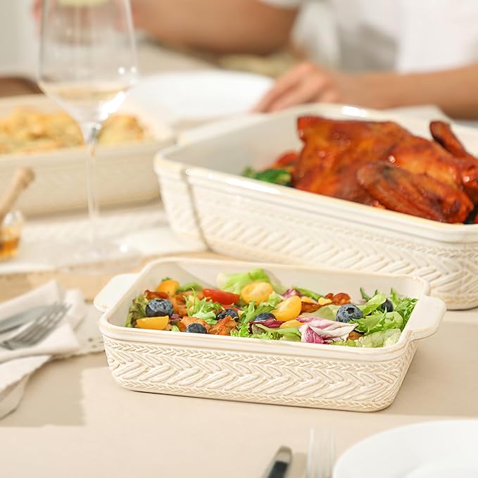 Casserole Dishes for Oven, Ceramic Baking Dishes Set of 3, Rectangular Lasagna Pans Casserole Dish Set for Baking, Cooking, Kitchen, Cake Dinner, Banquet (15.4''/12.3''/9.8'') - Image 6