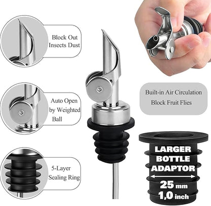 Olive Oil Pour Spout with Adapters, Oils Pourer for Olive Oil Dispenser Bottle, Easily Turn Your Bottles into Dispensers for Liquor,Oils,Bottle Pourers (Rose gold, 3 Pack Pour +Adapters)