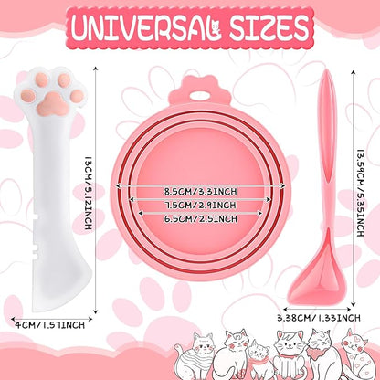 Uiifan Cat Food Lid Cat Food Can Covers Lids 8 Pcs Pet Can Supplies Set 5 Silicone Wet Kitten Foodstuff Tin Covers Lids 2 Silicone Dog Spoons 1 Paw Shape Multifunctional Opener for Pets(Pink)