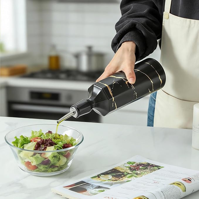 Ceramic Olive Oil Dispenser Bottle, Oil Dispenser Bottle for Kitchen, Large Capacity 26oz Oil and Vinegar Bottles Dispenser，Black