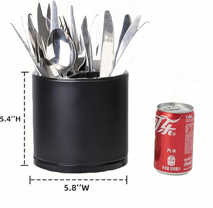 LIBODOUR Silverware Organizer Kitchen Utensil Holder 360°Rotating For Counter Organizer Stainless Steel Storage Silverware Caddy 3 Compartment Flatware Spoon Spatula Tool Cutlery Container(Black) - Image 5
