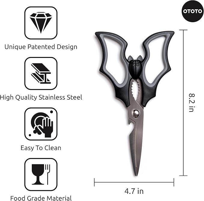 OTOTO Elizabat Kitchen Scissors - Halloween Goth Cute Bat Kitchen Shears, Gothic Scissors Utensils - Spooky Bats Halloween Gifts, Cute Gadgets, Kitchen Gadgets - Image 5