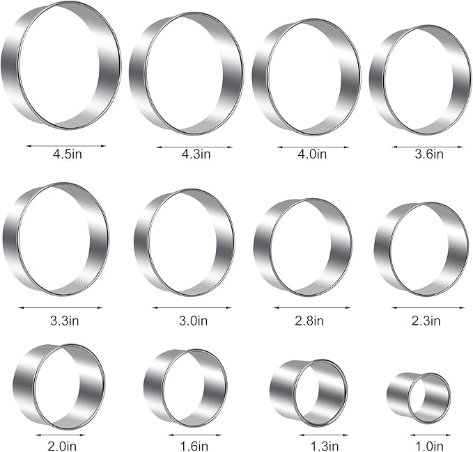 Round Cookie Cutters Set 12 Pieces Bistcuit Cookie Cutters Circle Pastry Cutters Round Donut Ring Molds for Baking for Pastries Doughs Doughnuts - Image 3