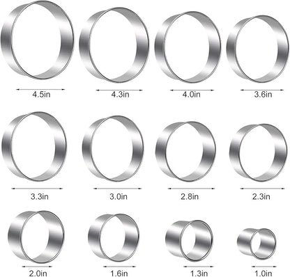 Round Cookie Cutters Set 12 Pieces Bistcuit Cookie Cutters Circle Pastry Cutters Round Donut Ring Molds for Baking for Pastries Doughs Doughnuts - Image 3
