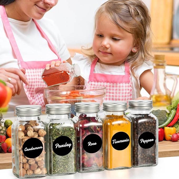 16 Pack 6 oz Glass Spice Jars with 80 Black Labels,180ml Empty Square Spice Containers Seasoning Bottles with Silver Caps and Shaker Lids for Kitchen Storage(Chalk Marker,Funnel and Brush include) - Image 7