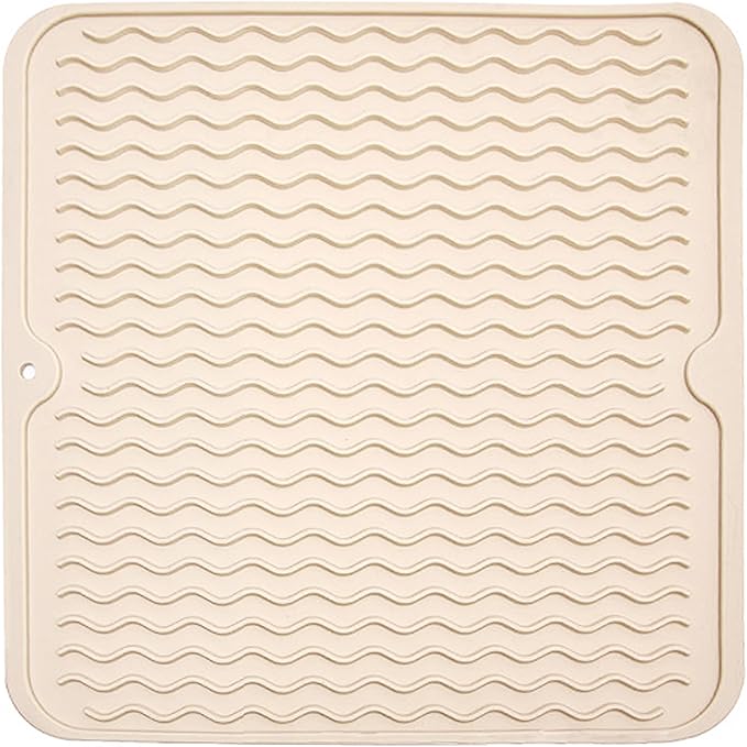 Silicone Dish Drying Mat for Multiple Usage, Easy clean, Eco-friendly, Heat-resistant Dish Drainer Mat for Kitchen Counter,Sink,Refrigerator or Drawer liner (12" x 12", BEIGE) by MODENGKONGJIAN