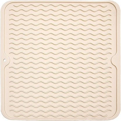 Silicone Dish Drying Mat for Multiple Usage, Easy clean, Eco-friendly, Heat-resistant Dish Drainer Mat for Kitchen Counter,Sink,Refrigerator or Drawer liner (12" x 12", BEIGE) by MODENGKONGJIAN