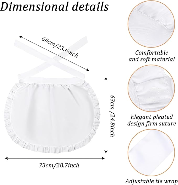 Tucnoeu 2pcs White Mob Cap Half Apron Halloween Colonial Costume Set Women Pilgrim Costume Accessories for Maid Girl Cosplay