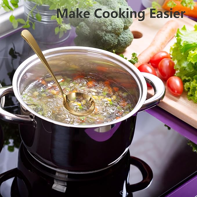 Asanta 2 PCS Small Soup Ladle, 7.7 Inch Sauce ladle, Durable 304 Stainless Steel Gravy Ladle Spoon, Mini Kitchen Serving Ladles for Sauces, Gravy, Salads, Soups, Desserts (Gold)