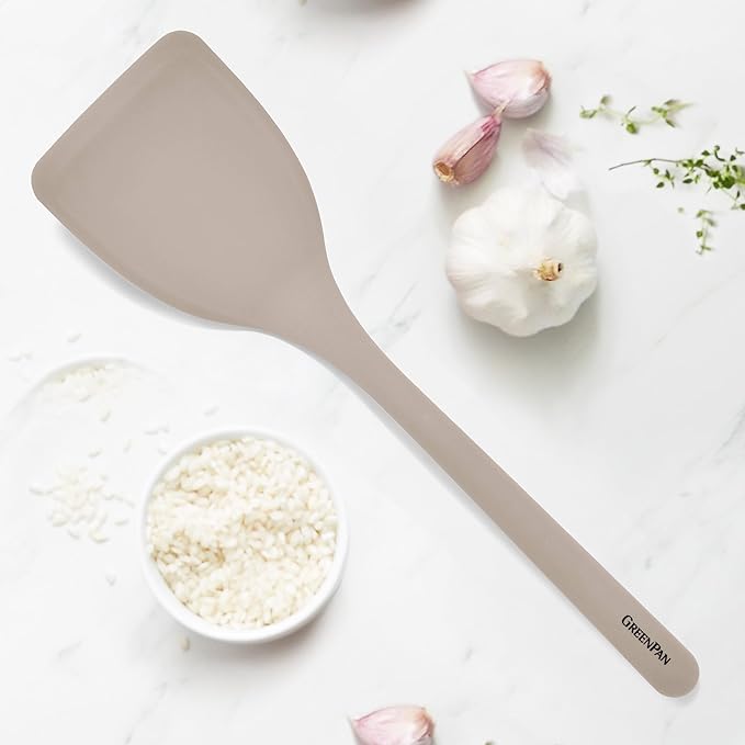 GreenPan Silicone Solid Turner Spatula, Flipping Cooking Kitchen Utensil, Flexible Rubber Nonstick Cookware, Rigid Steel Core, Heat-Resistant, Anti-Slip Handle, BPA-Free, Dishwasher Safe, Taupe - Image 2
