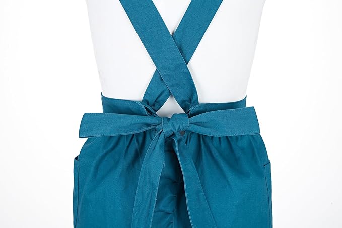 Hyzrz Retro Adjustable Ruffle Aprons with Pockets for Women Girls Vintage Cross Back Pinafore Dress Maid Costume Apron