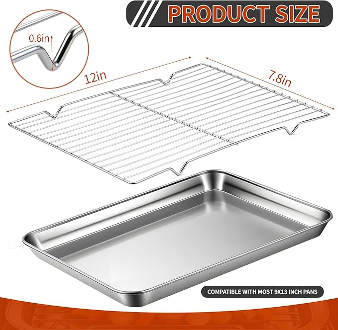 Roasting Rack for 9x13 Inch Pan, Stainless Steel Roasting Rack Insert, with Parallel Wires and Raised Feet, Keeps Food Elevated for Even Broiling, Easy to Clean, Ideal for Chicken, Turkey and Meat - Image 6