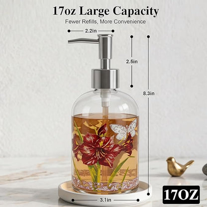 17oz Glass Soap and Lotion Dispenser Bottle with Rust Proof Plastic Pump Refillable Liquid Pump Bottle Great for Kitchen, Bath, Bathroom Accessories, Countertop, Set of 2