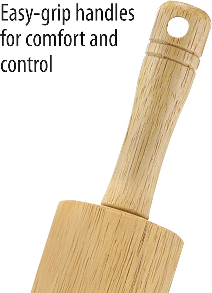 FARBERWARE Classic Wood Rolling Pin, 18-Inch Hardwood Dough Roller for Baking Pizza, Pies, Pastry and Cookies, Ergonomic Handles, Kitchen Essential - Image 4