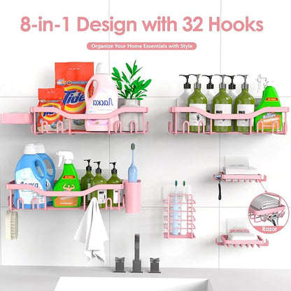 NESOMI Shower Caddy Adhesive Shower Organizer 8-Pack, Rustproof Stainless Steel Bathroom Shelves, Large Capacity No-Drill Rack Storage Accessories with Soap Dish Toothbrush Holder Hooks - Image 7