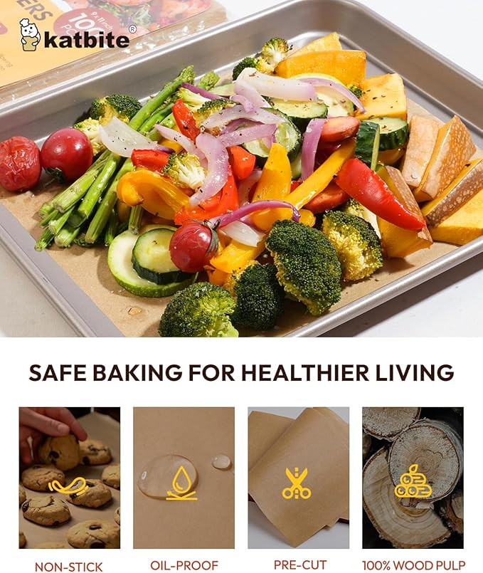 Katbite Air Fryer Disposable Paper Liners 200 Pcs, 9x11 Inch, Oil Resistant & Easy Clean, Non-stick Rectangular Paper Sheets Basket Liner for Toaster Oven Xl Air Fryer - Image 3