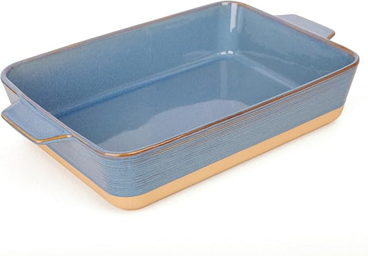 Dafuceramic Casserole Dish for Oven, 4.2 QT Baking Dish, 9x13 Large Porcelain Baking Pan, Durable Rectangular Lasagna Pan Deep with Handles, Microwave Oven Safe, Home Decor, Wedding Gift, (Khaki & Blue) by Dafuceramic
