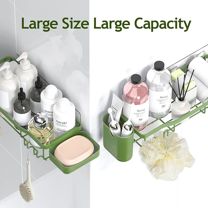 NESOMI Shower Caddy Adhesive Shower Organizer 8-Pack, Rustproof Stainless Steel Bathroom Shelves, Large Capacity No-Drill Rack Storage Accessories with Soap Dish Toothbrush Holder Hooks - Image 9