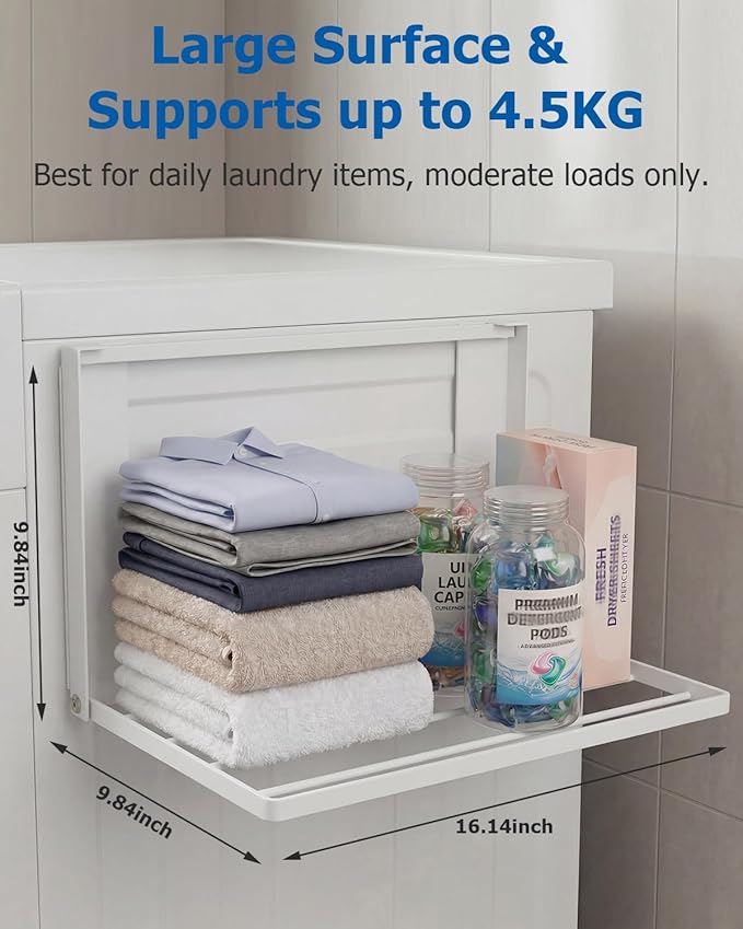 Magnetic Laundry Shelf for Washing Machine, Organize Laundry Essentials with Ease, Easy Install, Durable, 24-inch Adjustable Magnetic Storage Rack, White