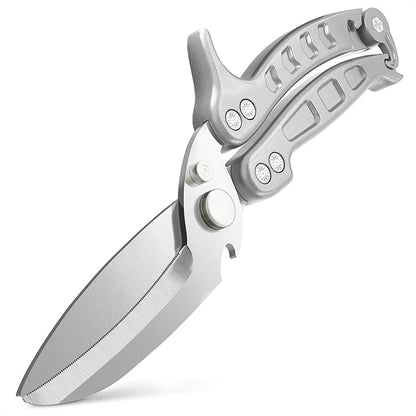 Heavy Duty Poultry Shears – Kitchen Shears Dishwasher Safe, Spring-Loaded, 3Cr14 Steel, Micro-Serrated, Separates for Easy Cleaning | Bone Scissors for Chicken, Turkey, Seafood & Fish Scale (Silver)