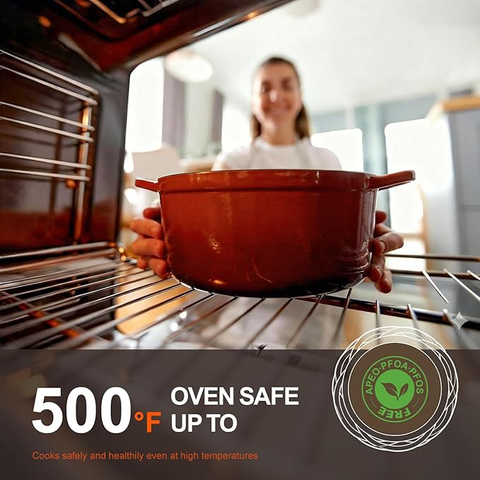 Overmont Enameled Cast Iron Dutch Oven - 5.5QT Pot with Wide Handles Lid Cookbook & Cotton Potholders - Heavy-Duty Pre-Seasoned Cookware Oven Safe to 500°F for Braising, Stews, Roasting, Sourdough Baking - Image 4