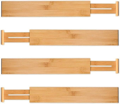 Utoplike 4 pcs Bamboo Kitchen Drawer Dividers Large, Adjustable Drawer Organizers, Spring Loaded, Expandable Organization Works in Kitchen, Dresser, Bathroom, Bedroom, Drawer, Desk - Image 9