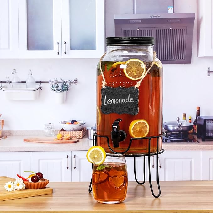 1.5 Gallon Glass Drink Dispensers for Parties, Ice Beverage Dispensers with Stand, Glass Water Dispenser with Spigot, Laundry Detergent Dispenser, Lemonade Dispenser - Image 3