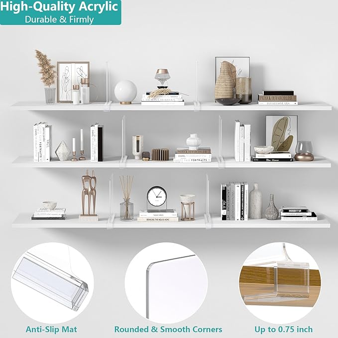 6 PCS Shelf Dividers for Closet Organization Acrylic Clear Closet Shelf Divider for Wooden Shelving Suitable for Wooden or Vertical Shelves Or Bedroom, Kitchen and Office