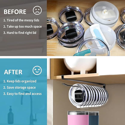 Shallow Tumbler Lid organizers for Cabinet, Space Saving Yeti Tumbler Lid Holder, Stanley Cup Lid organizers inside Cabinet, No Drill Cup Lid Hanger Must-Have 2025, 2 Pack, Up to 30 Lids - Image 6