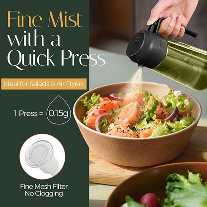 YARRAMATE 16oz/470ml Light-Blocking Dark Oil Sprayer for Cooking, 2 in 1 Olive Oil Dispenser Bottle for Kitchen, Premium Dark Green Glass Oil Bottle, Food-Grade Oil Mister for Air Fryer, BBQ (Black) - Image 3