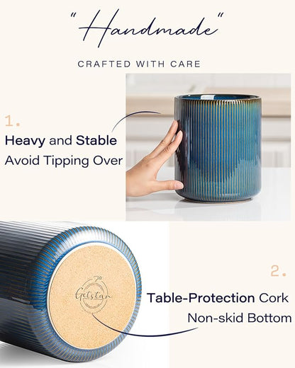 getstar Large Utensil Holder for Kitchen Counter,7.2" Vintage Ceramic Utensils Crocks Utensil Organizer for Spatula Farmhouse Kitchen Decor - Image 3