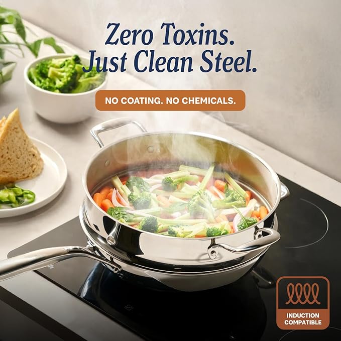 LEGEND COOKWARE 5-Ply Stainless Steel 1.5-Quart Sauce Pan with Lid - Induction Compatible, Oven Safe 800°F - Non-Toxic, No Coatings - Even Heating, Won't Warp - Built to Last Generations