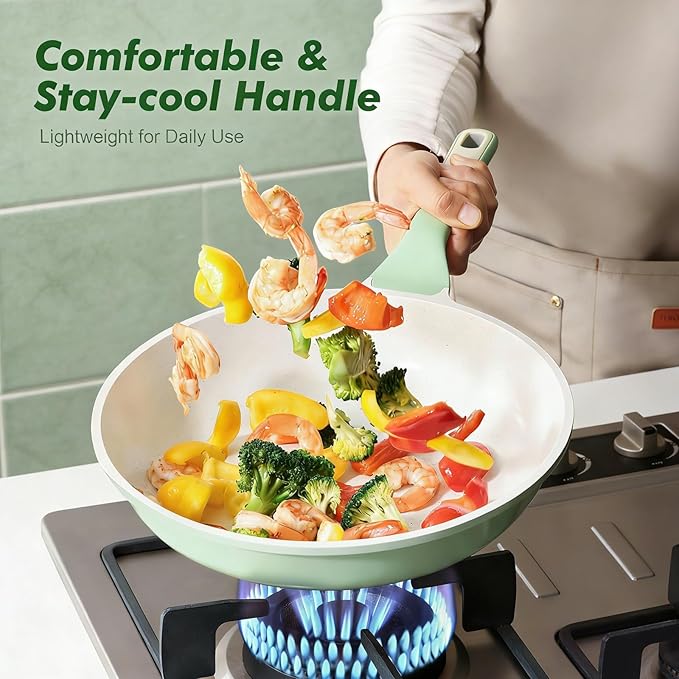 SENSARTE Nonstick Ceramic Frying Pan 9.5-Inch, Healthy Non Toxic Skillet, Induction Compatible Omelet Pan with Heat Resistant Handle, PFAS-Free, Mint Green - Image 4