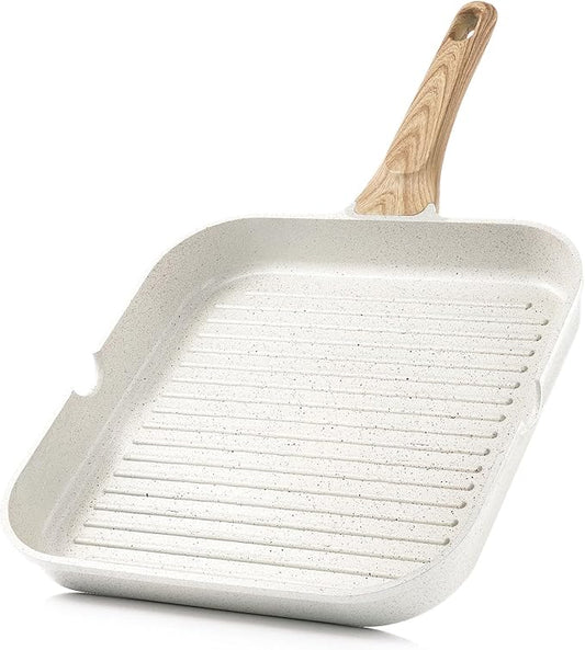 SENSARTE Nonstick Ceramic Grill Pan for Stove Tops, Versatile Square Grilling Pan with Pour Spouts, Durable Grill Skillet for All Stoves, Steak Bacon Pan, Non Toxic-PTFE,PFAS,PFOA Free, 11 Inch by SENSARTE