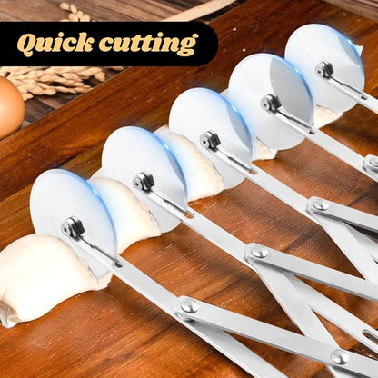 5 Wheel Stainless Steel Pizza Cutter with Double Wheel Dough Divider Expandable Multi Use Pastry Knife Baking Roller for Kitchen - Image 6