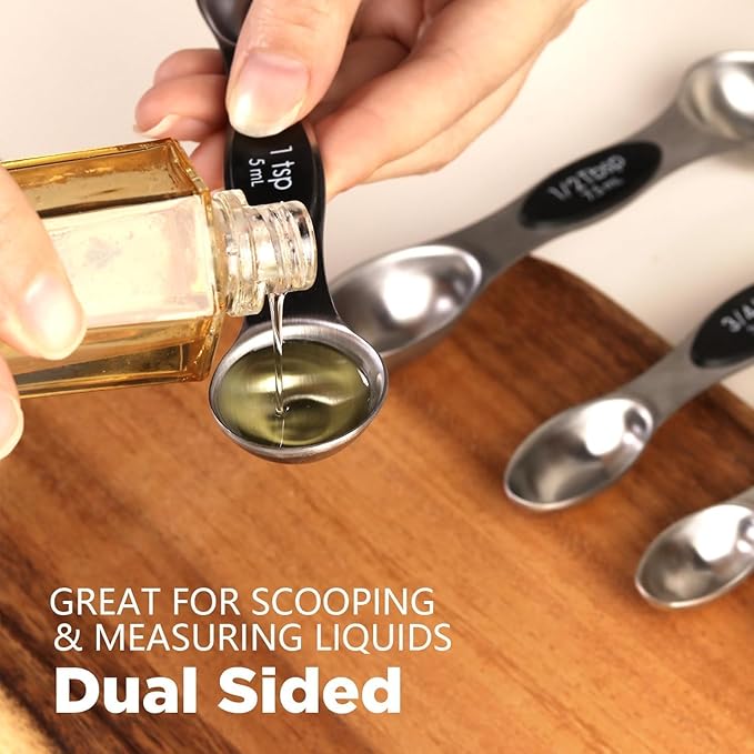 ChefAide Pack of 8 Stainless Steel Magnetic Measuring Spoons Set, Dual Sided, Stackable, Adjustable Teaspoon and Tablespoon Measure Spoon with Leveler, Kitchen Gadgets Set 5 - Image 5