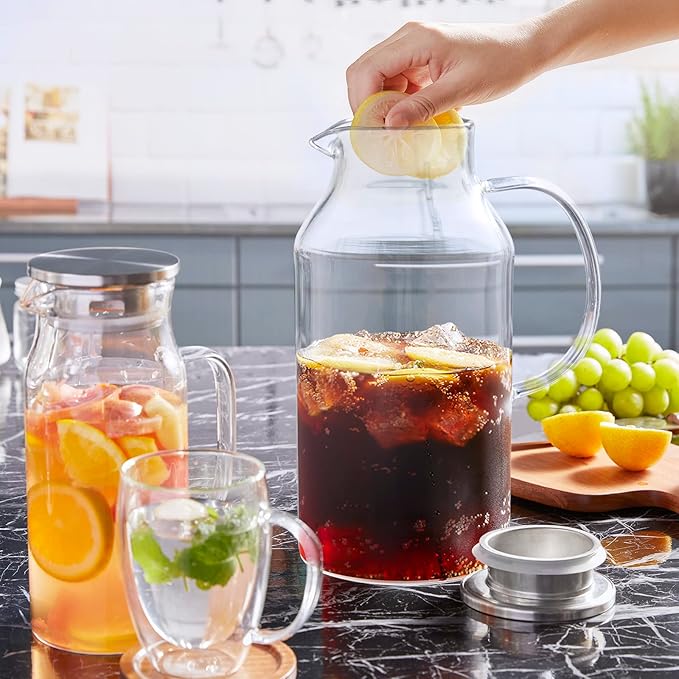 Bivvclaz 2.6 Liter 88 oz Glass Pitcher with Lid and Handle, Glass Water Carafe for Hot/Cold Water, Iced Tea Pitcher, Large Pitcher for Coffee, Juice and Homemade Beverage - Image 7