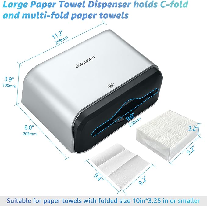 Paper Towel Dispenser Wall Mount, Multifold Paper Towel Holder Adhesive Hand Towel Dispenser for Bathroom Kitchen Commercial, Silver
