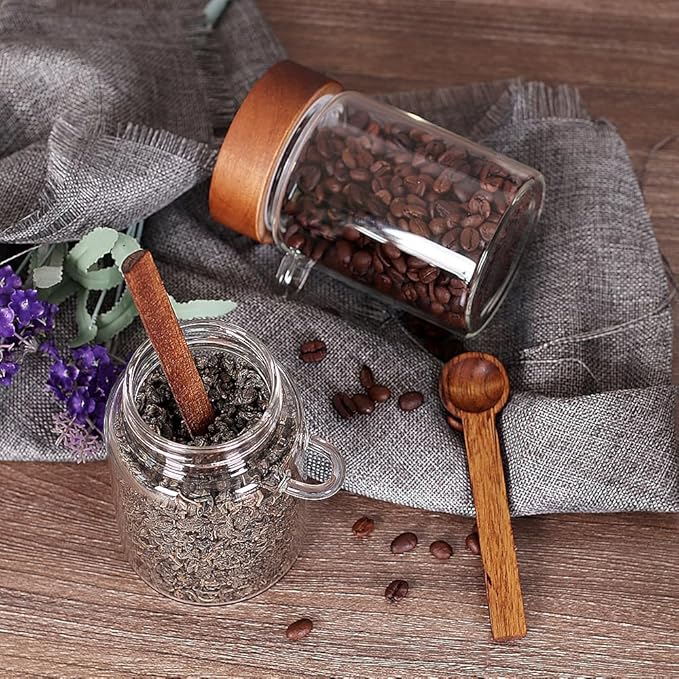 SAIOOL Loose Leaf Tea Storage Canister Set, 4 Pieces 16 OZ Glass Tea Containers with Wooden Lids and Spoons for Loose Tea, Coffee, Sugar, Oatmeal, Herbs (Tea Canisters) - Image 8