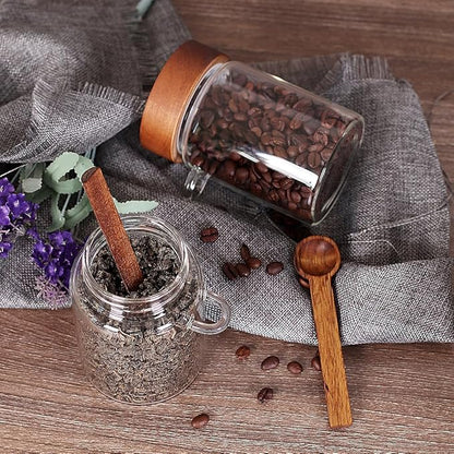 SAIOOL Loose Leaf Tea Storage Canister Set, 4 Pieces 16 OZ Glass Tea Containers with Wooden Lids and Spoons for Loose Tea, Coffee, Sugar, Oatmeal, Herbs (Tea Canisters) - Image 8