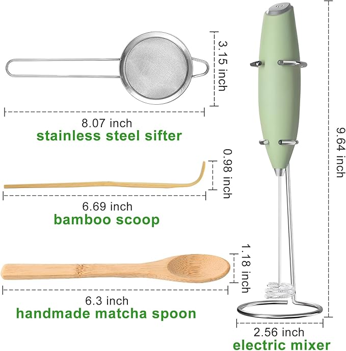 Electric Matcha Whisk Set 4 PCS Matcha Making Kit Powder Mixer Electric Milk Frother Traditional Tea Scoop Chashaku, Spoon, Sifter, Durable Coffee Stirrers Maker Tools Gift for Lovers Beginner