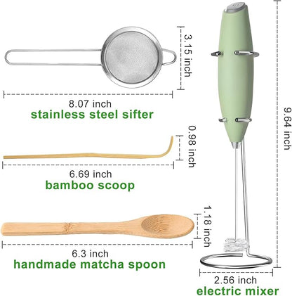 Electric Matcha Whisk Set 4 PCS Matcha Making Kit Powder Mixer Electric Milk Frother Traditional Tea Scoop Chashaku, Spoon, Sifter, Durable Coffee Stirrers Maker Tools Gift for Lovers Beginner